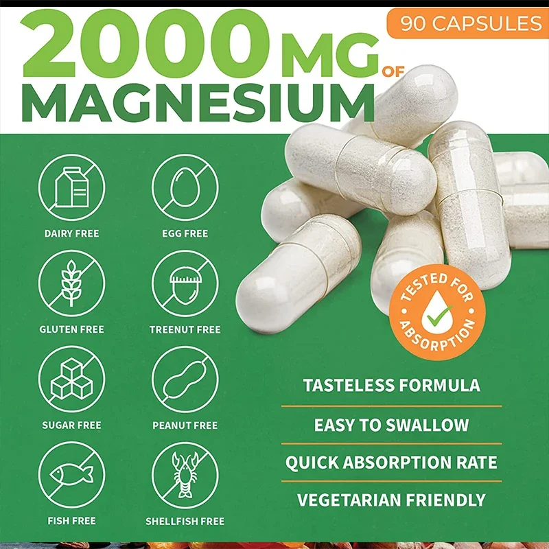 Magnesium L-Threonate, Focus and Memory Enhancer, Supports Nerve Function, Muscle Strength, Bone and Joint Health, 90 Capsules