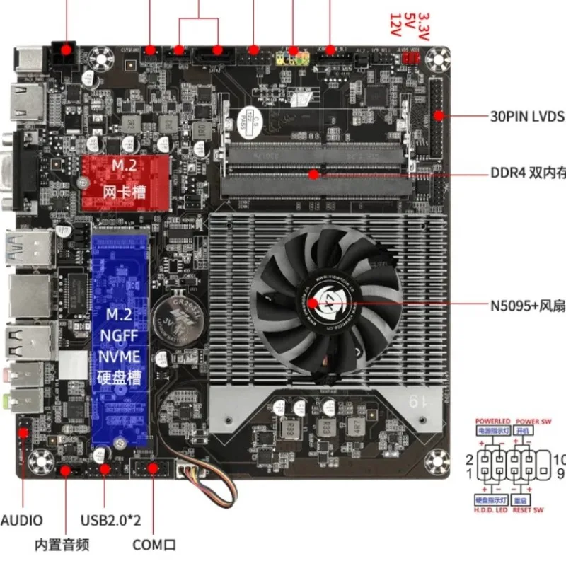 N5095 N5105 Quad‑Core Thin Mini‑ITX Motherboard Low‑Power Mainboard For Home Office PC NAS Storage Server Use