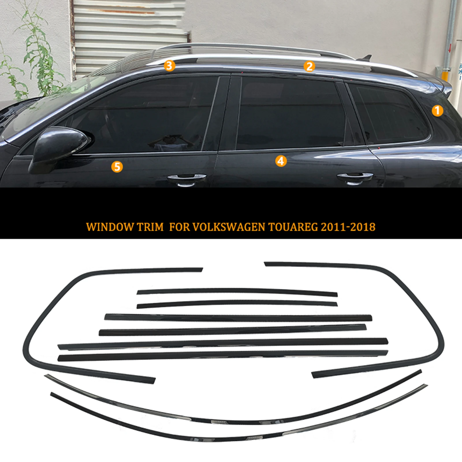 

10PCS Exterior Window Trim Strip For Volkswagen VW Touareg 2011-2018 Piano Black Car Door Moulding Deocrative Seal Weatherstrip