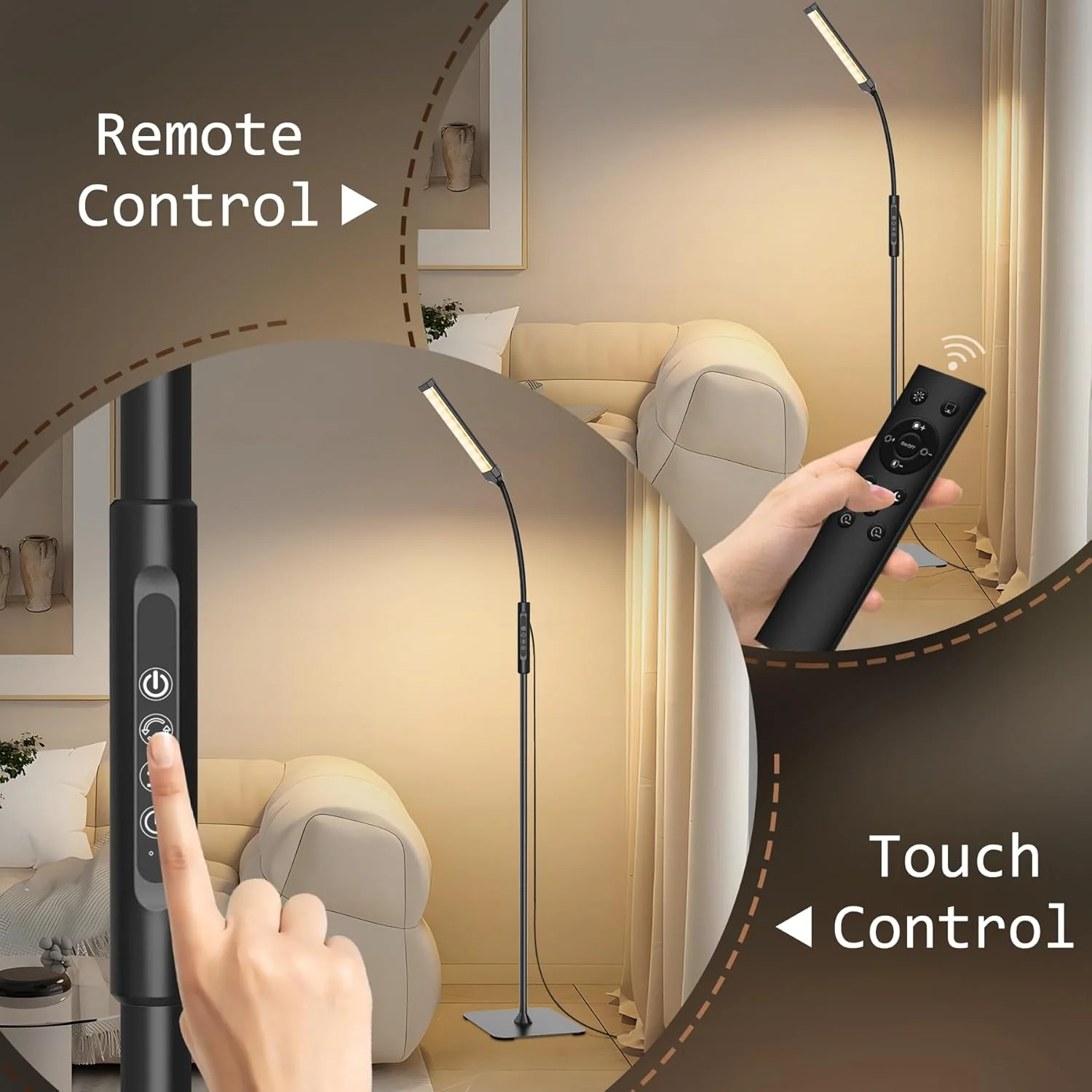 LED Floor Lamp Changeable Reading Lamp 3000K-6000K 10 Brightness Levels Flexible Gooseneck Adjustable for Living Room Bedroom