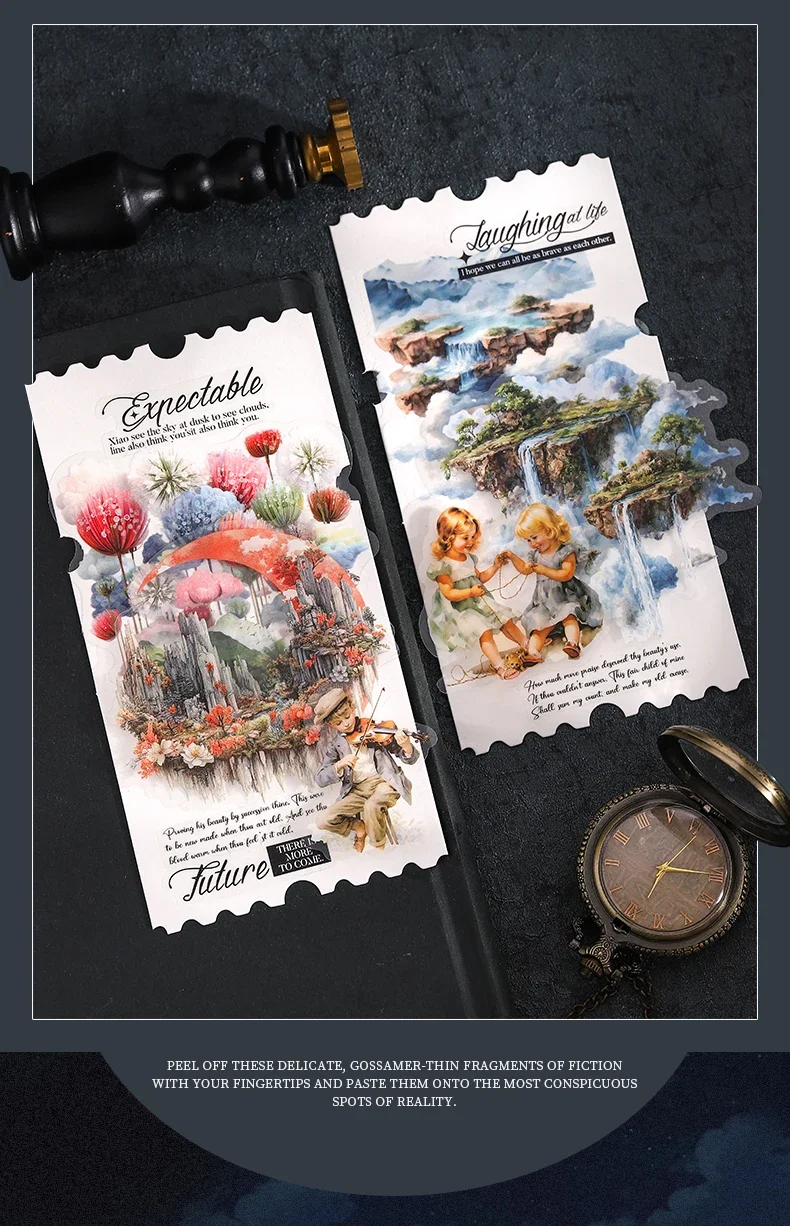 JIANWU Vintage Lightbulb Coast Island Time Landscape Material Collage Scrapbooking PET Sticker Creative DIY Journal Stationery