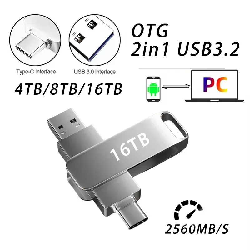 محرك فلاش Xiaomi 16 تيرا بايت USB 3.2 سوبر عالي السرعة نقل المعادن مقاوم للماء U القرص القلم محرك نوع C القرص ذاكرة محرك أقراص USB القرص #4