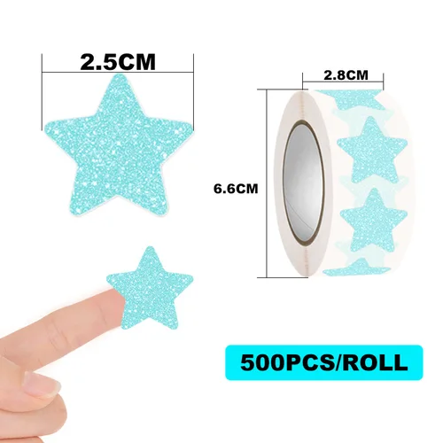 Imagen 2 del producto 500 uds/rollo de pegatinas de estrellas azules con purpurina para recompensar el comportamiento de estudiantes, pegatinas de estrellas doradas y plateadas para profesores, manuales, tarjetas