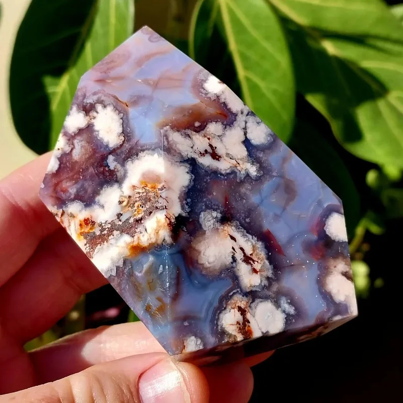 1 pieza de ágata de flor azul natural de forma libre, piedra de ágata de flor de cerezo única con hermosos patrones, regalos perfectos para las fiestas