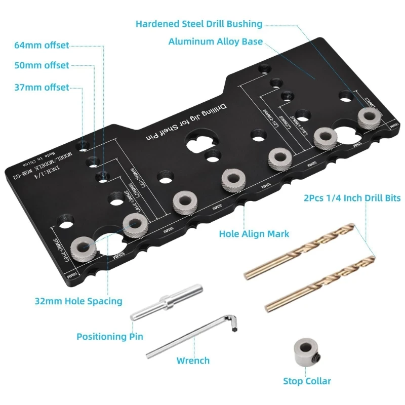 

G5T5 Shelf Pin Jig Cabinet Adjustable Shelf Jig Drill Guide for Straight Holes Shelf Pin Drilling Jig Aluminum Shelf Pin