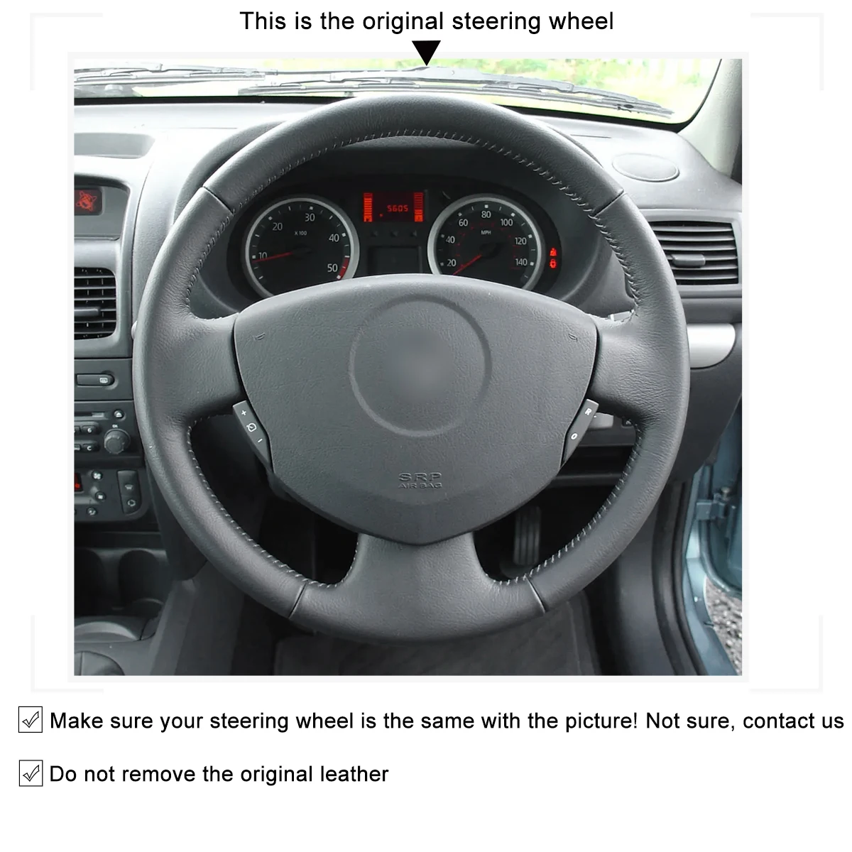 Mewant Hive Style Black Leather Car Steering Wheel Cover for Renault Clio 2 Twingo 2 Logan 1 Sandero 1