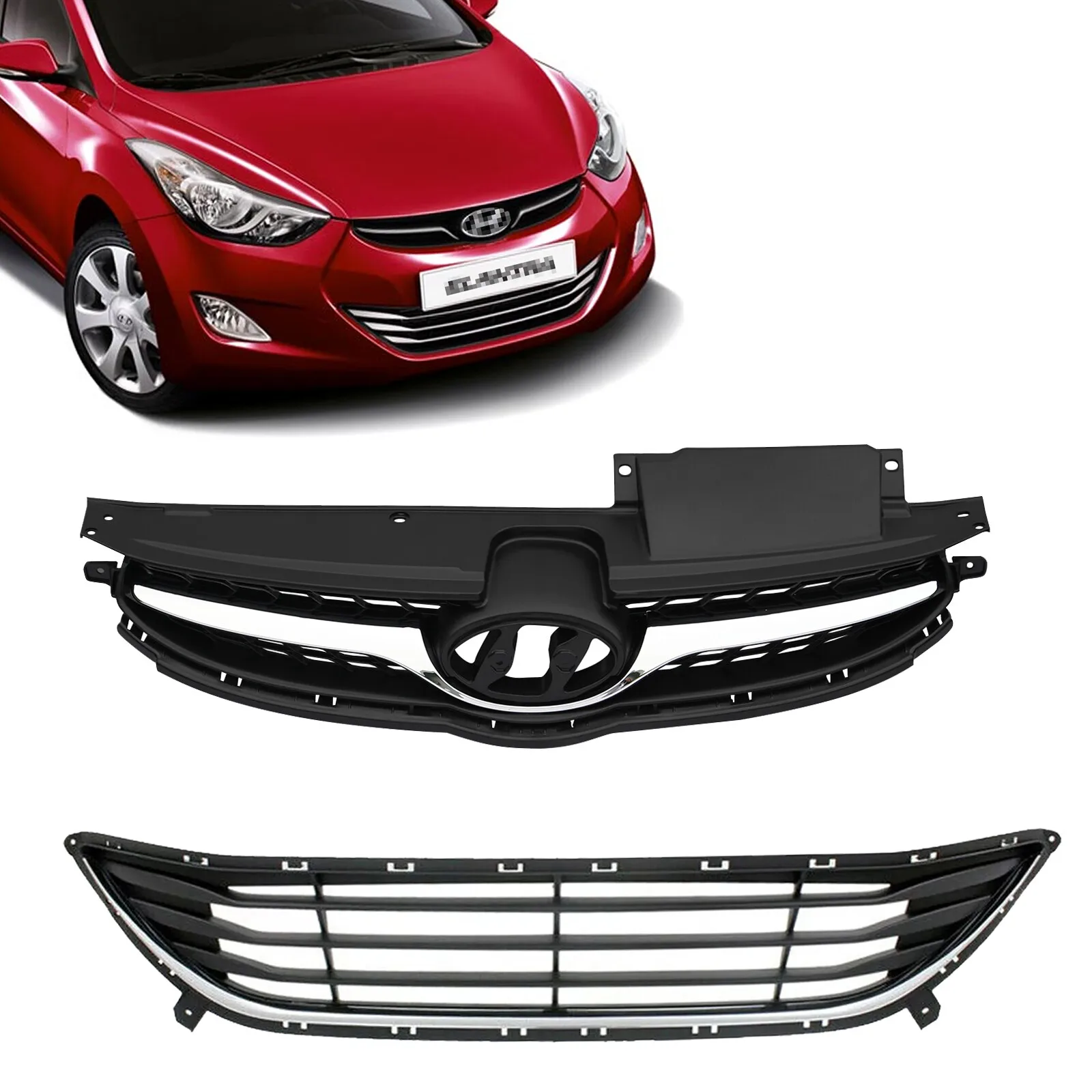

Upper+Lower Grille For 2011 2012 2013 Hyundai Elantra Sedan Front Bumper Grill