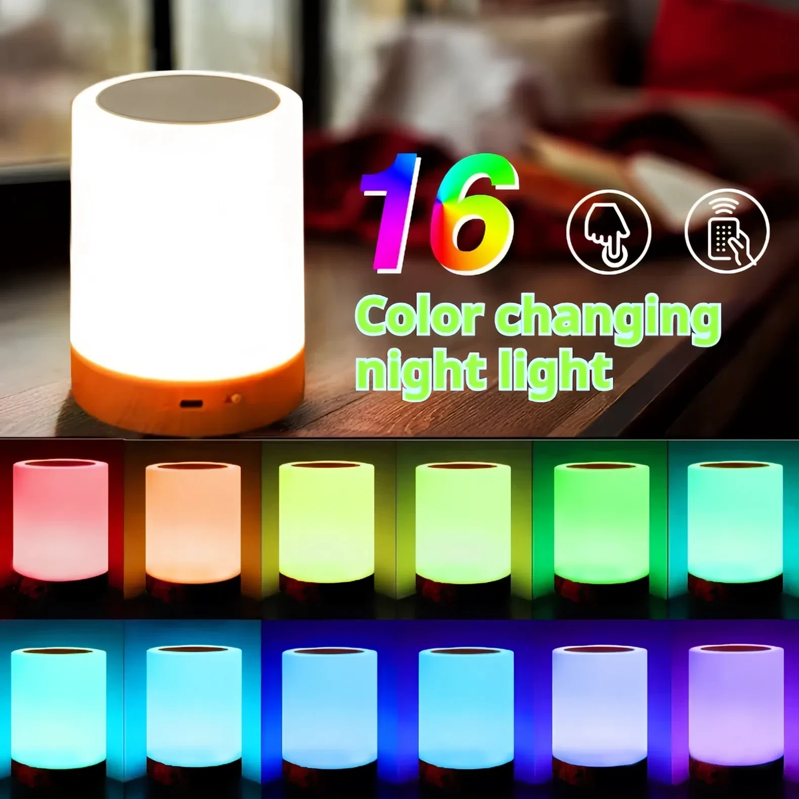 16 Color Changing Night Light RGB Remote Control Touch Dimmable Lamp Portable Table Bedside Lamps USB Rechargeable Night Lamp