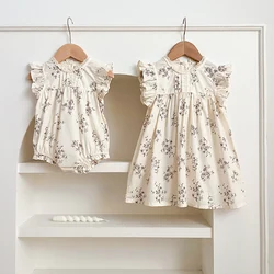 Family Matching Sister Clothing  Summer Baby Girls Clothes Dress Sleeveless Lace Floral Princess Girl Dress Baby Romper Outfit