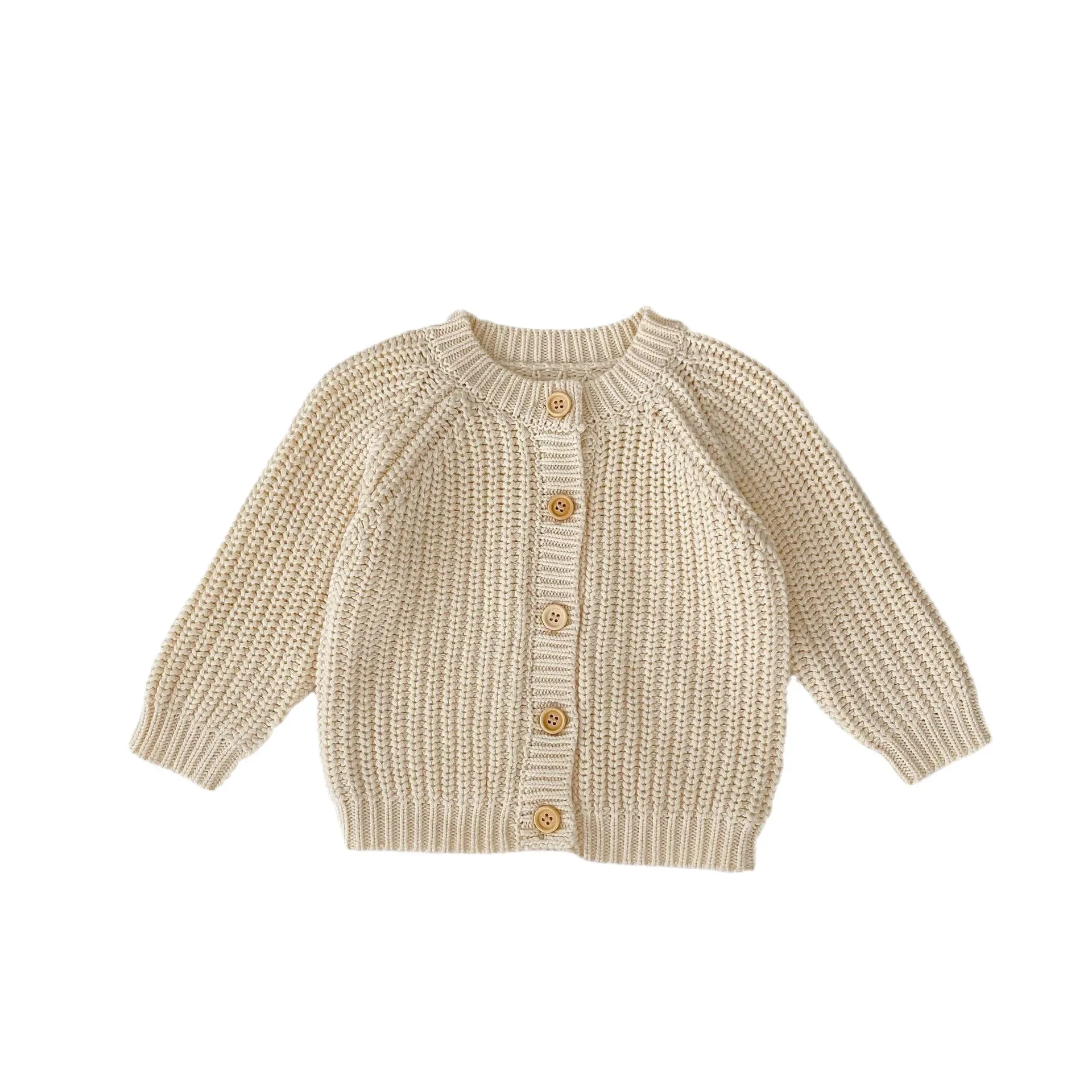 Baby Sweater Coat Autumn 2024 Solid Color Beige Knitted Girl\'s Sweater Long-sleeved Coat 0-3Year Kid\'s Cardigan Sweater