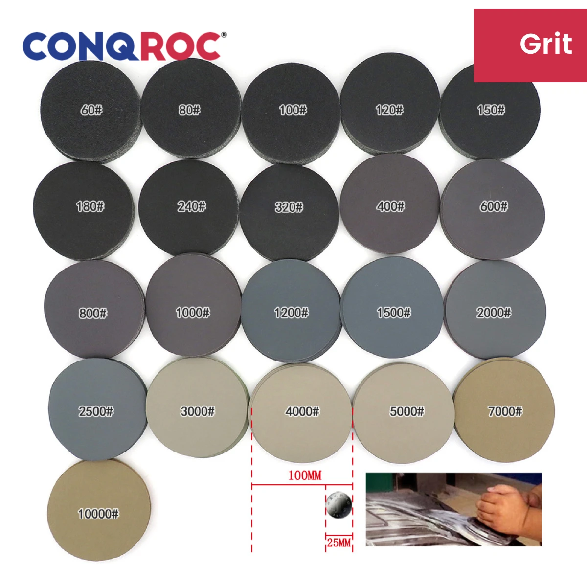 แผ่นขัด 100 มม.4 นิ้วซิลิคอนคาร์ไบด์กระดาษทรายกันน้ําสําหรับเปียกและแห้งขัดตะขอและห่วง 25 ชิ้นกรวด 60 ~ 10000