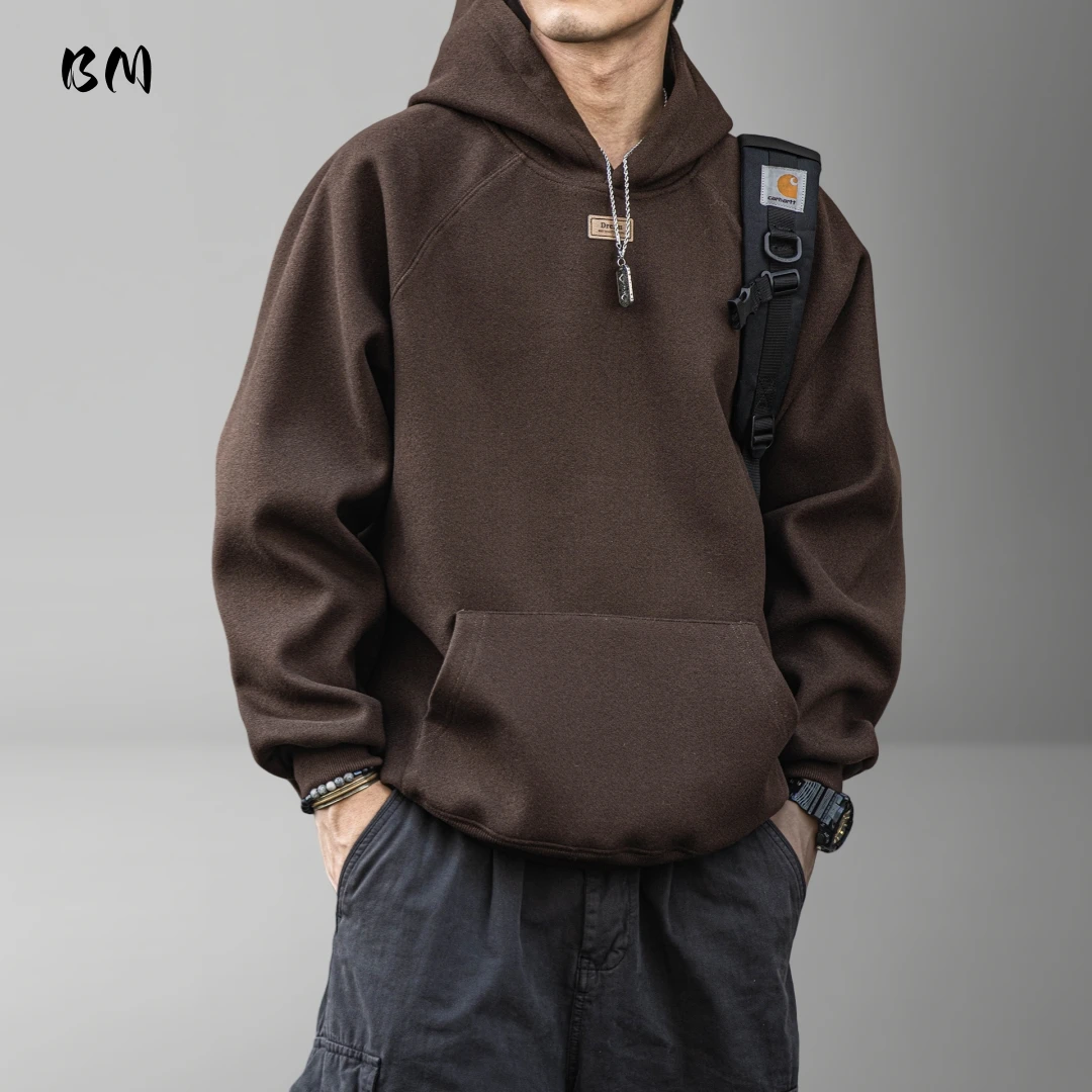 

Мужская японская высококачественная толстовка с рукавом реглан, однотонная толстовка, пуловер, тяжелая осенне-зимняя модная повседневная уличная одежда