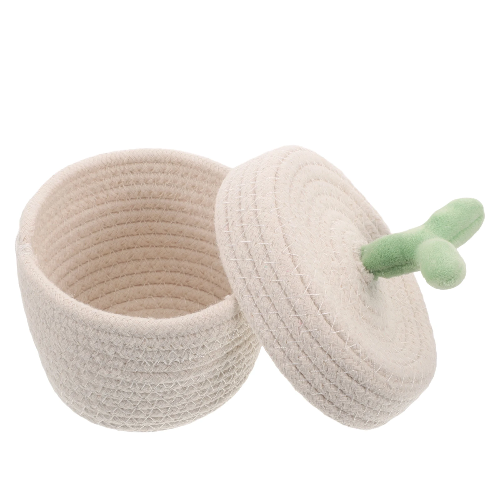 

Lidded Storage Basket Coiled Rope Cute Bins Dust Proof Foldable Woven Tissue Holder Snack Container Shelf Organizers Pantry