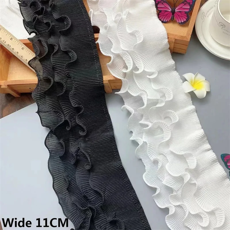 11CM Szeroki czterowarstwowy szyfon 3d Plisowana tkanina Wstążka Haft Elastyczna koronka Frędzle Sukienka Guipure DIY Dekoracja do szycia