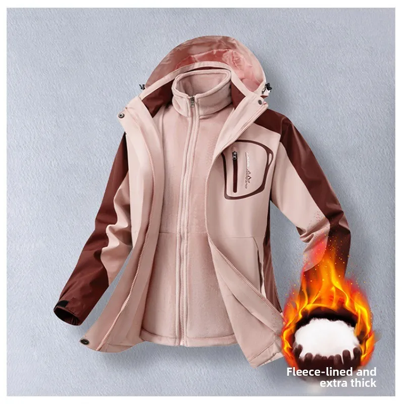 

Men Casual Hooded Cotton-padded Jacket Spring Autumn Couple Outdoor Three-in-one Windproof Down Jacket Men Casual Hooded Jacket