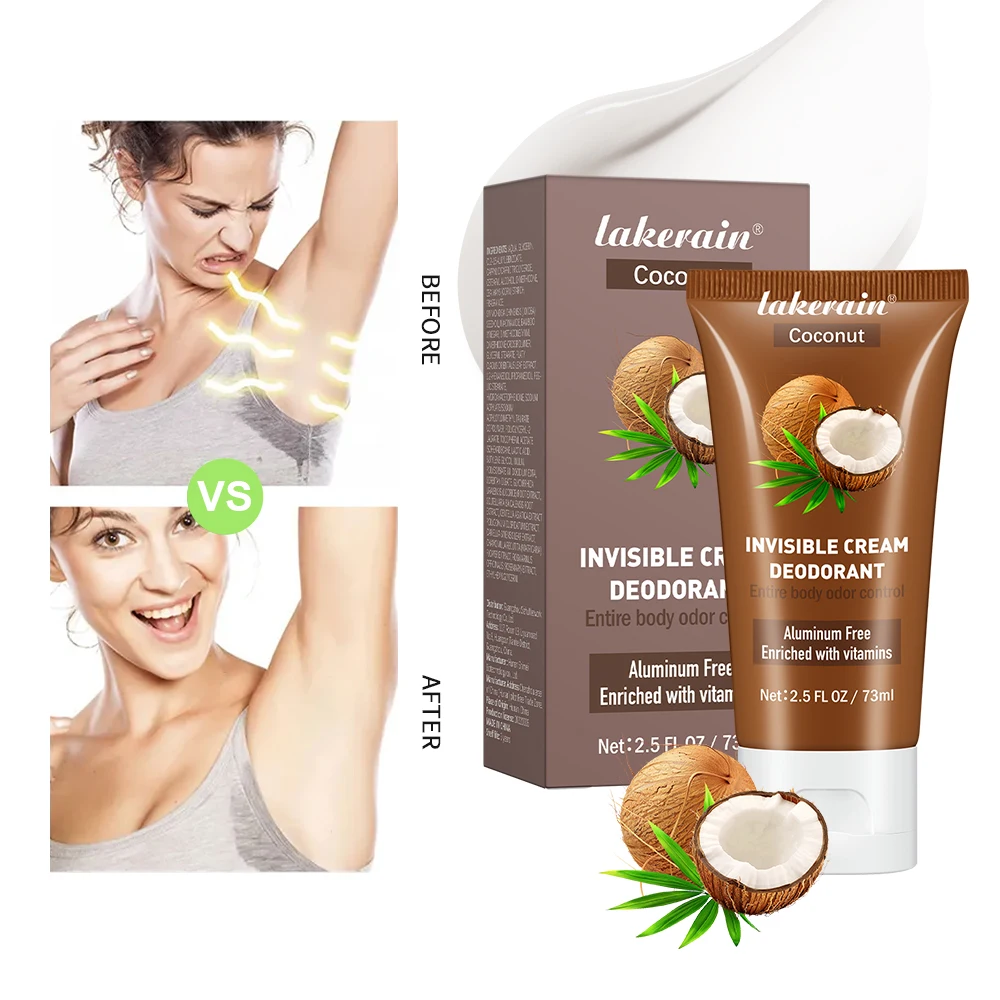 Desodorante en crema Invisible para todo el cuerpo, crema equilibradora de pH sin aluminio, desodorante de coco y vainilla para Control de olores de 72h