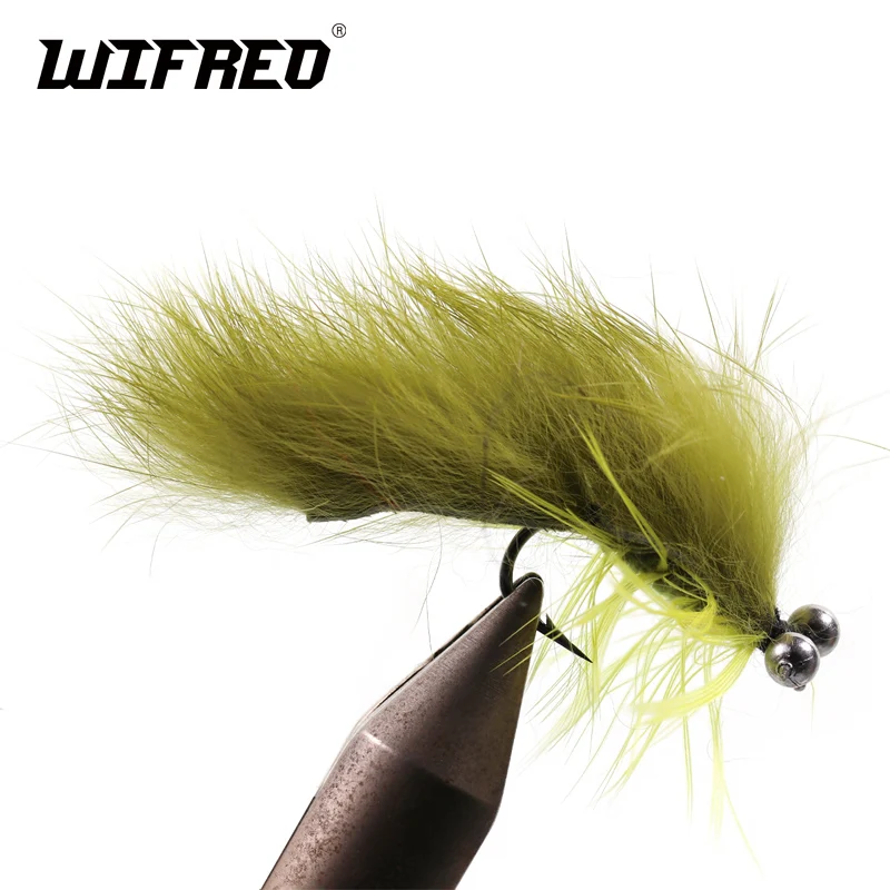 Wifreo 8PCS 6# Green / Olive White Black Dumb Bell Eye Zonker Fly Fishing Streamers