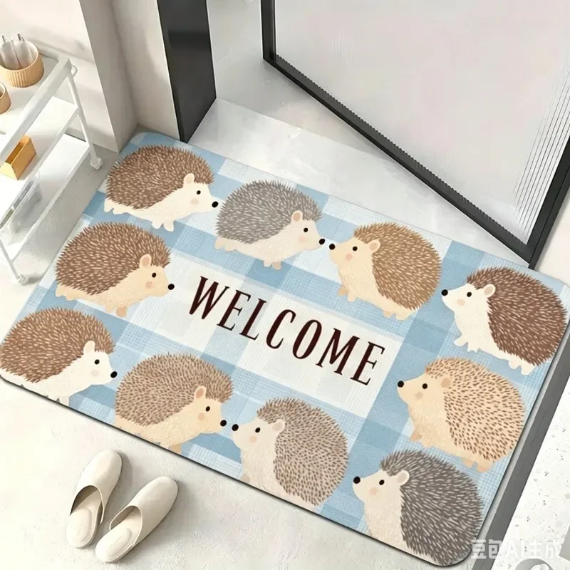 Cute Hedgehog Welcome Doormat Cartoon Forest Animal Floor Mat Lovely Porcupine Entrance Rug Decor For Animal Lovers