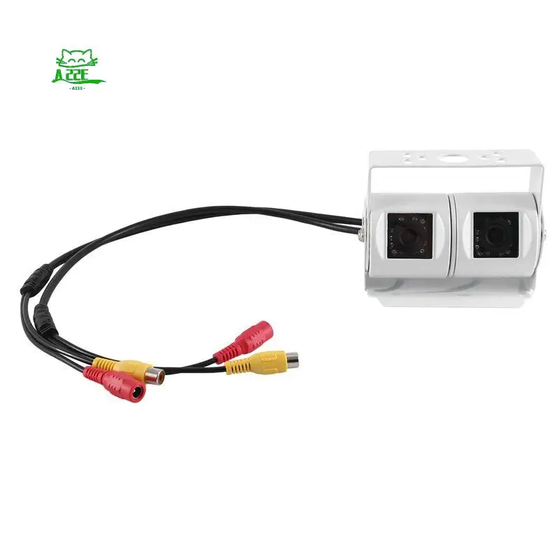 A22E-RCA Car Dual Lens White Reversing Camera RV Backup Camera Twin Adjustable Angle Lens Rear View CCD Camera For Truck Bus