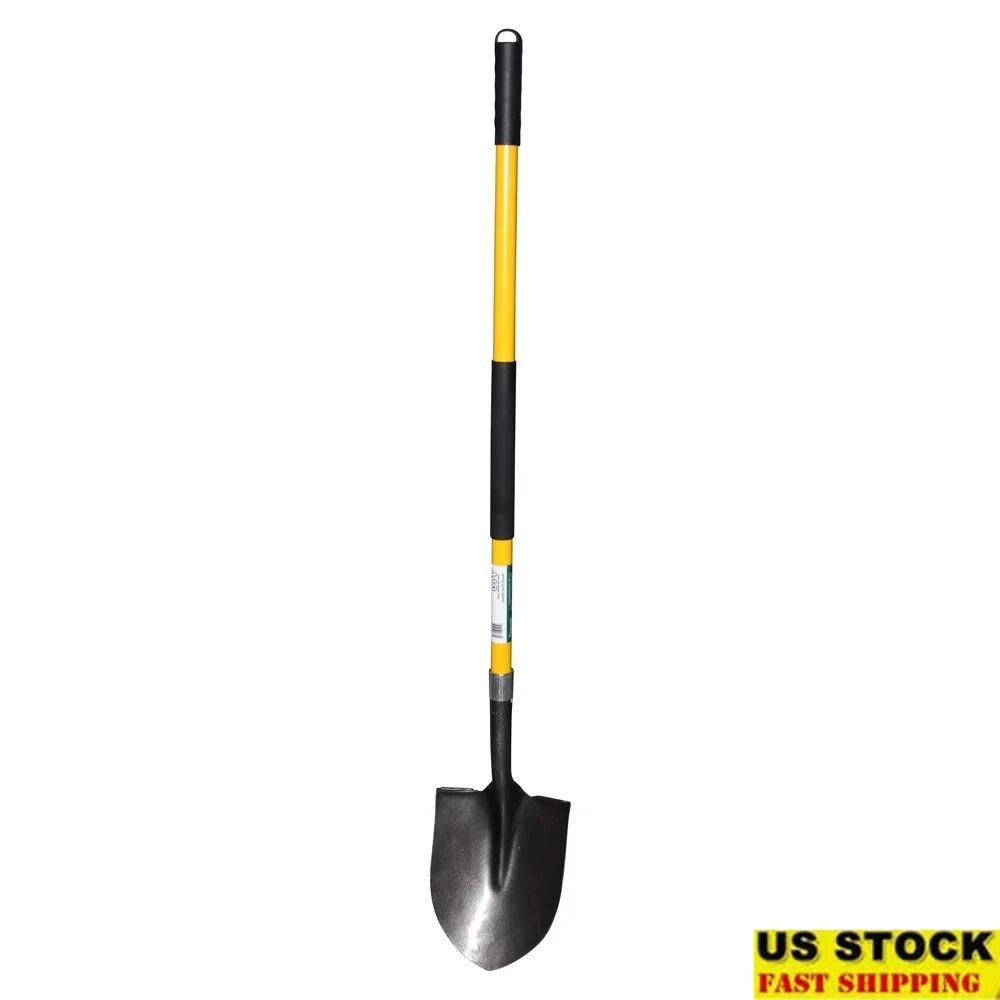 

Heavy Duty Round Point Shovel 54 Inch Fiberglass Handle 14 Gauge Steel Blade Weather Resistant Garden Tool Durable Construction