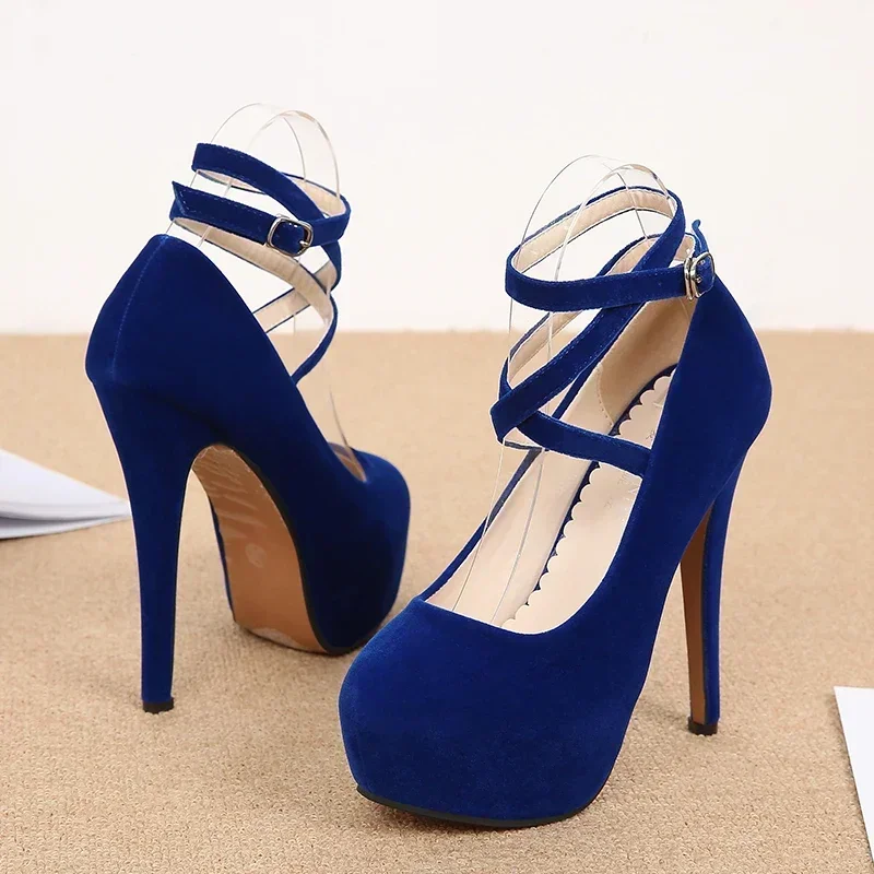 12cm High Heel Shoes on Platform Casual Blue Black Red Women Stilettos Dance Evening Party Pumps Large Size