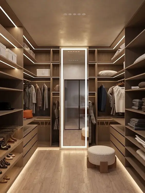 CBMmart Bedroom Walk in Closet Custom Wardrobe Design With Lighting Wood Armoire Closet Wardrobes Customized