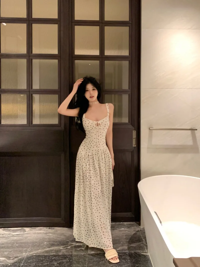 فساتين نسائية أنيقة بدون أكمام صيفية رايون بحمالات هالترنيك متقاطعة بدون خصر منقوشة اتجاه الشارع Ulzzang OL #2