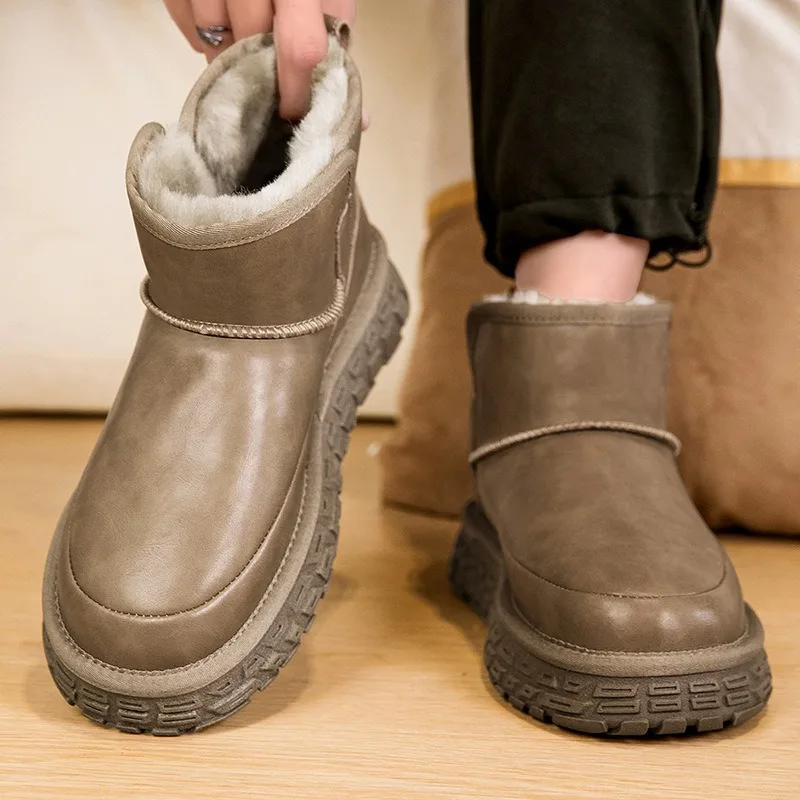 

Mens Winter Slip On Snow Boots Plush Thick Cold Proof Dad Shoes Warm Cotton Shoes Easy To Wear Boots