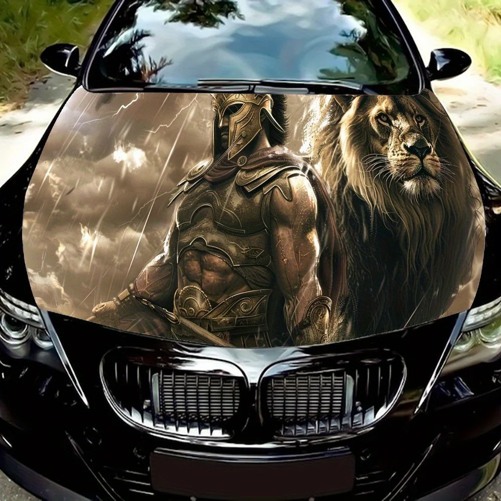 

Lions and Warriors Under Thunderstorms Упаковка на капот автомобиля — высококачественная, прочная и водонепроницаемая накладка автомобиля, персонализированная на заказ C