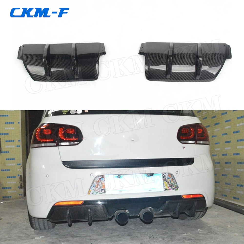 2 PCS Carbon Fiber Rear Lip Diffuser For Volkswagen VW Golf 6 VI MK6 R20 2010-2013 Back Bumper Cover Trims Guard Car Styling