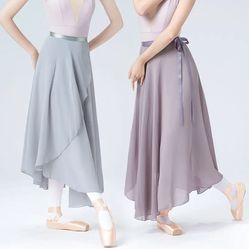 Ballet Skirts Women Long Chiffon Wrap Dance Skirt Fairy Chiffon Long Ballet Tutu Dress Dance Costumes Tie Up Skirt Adult