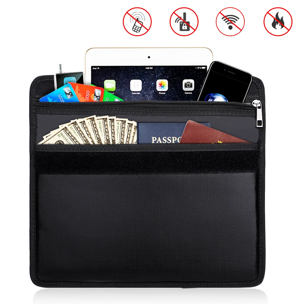 Double Layer Pocket Electronic Shielding Bag Fireproof Material File Organizer Bag Can Store Cell Phones Bank Cards Valuables