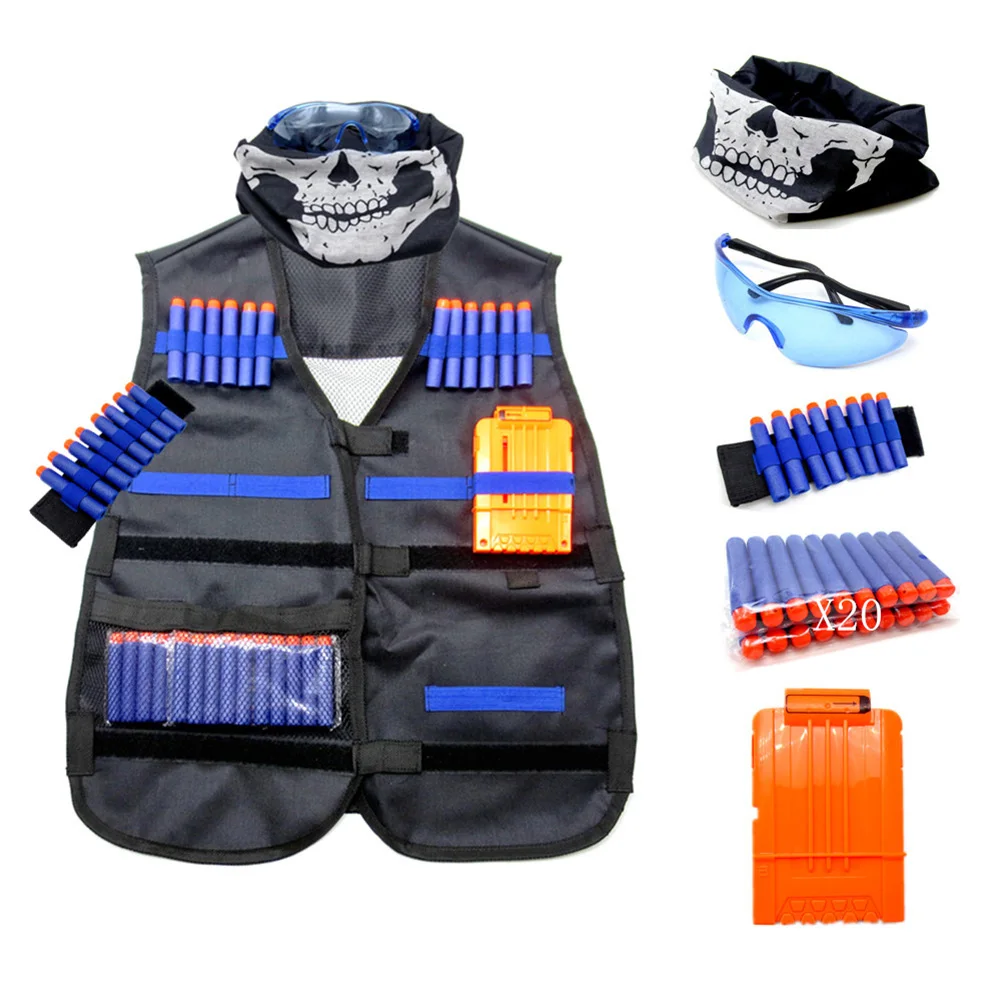 Hunting Vests with Bullets Magazines Goggles Bib Wrist Strap Kits Children Kids Vest Suit Holder Kit for N-Strike Elite