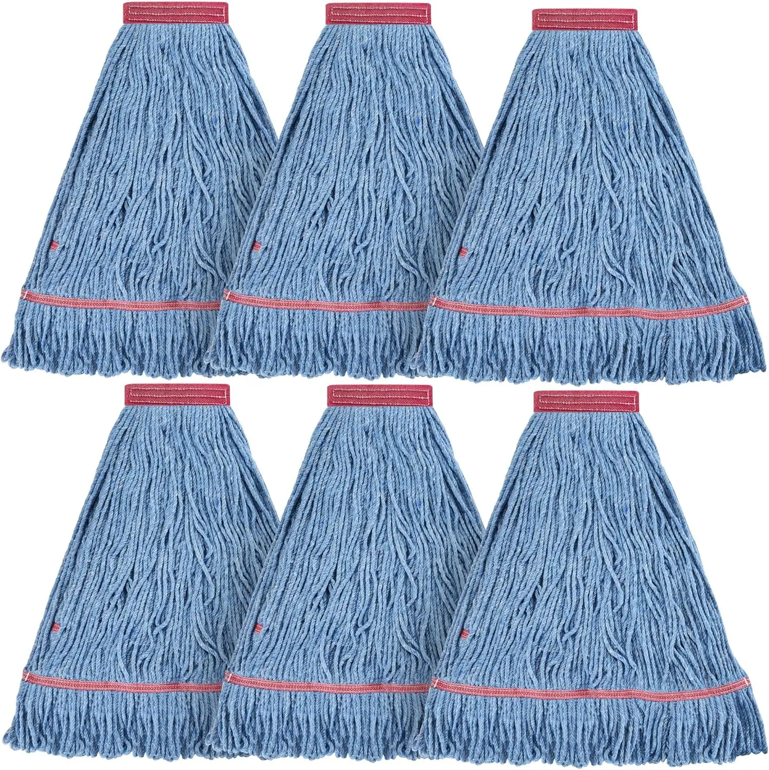 

Heavy Duty Commercial Mop Head Replacement, 24oz Blue Cotton Looped End String, Pack of 6 for Wet and Dry Cleaning