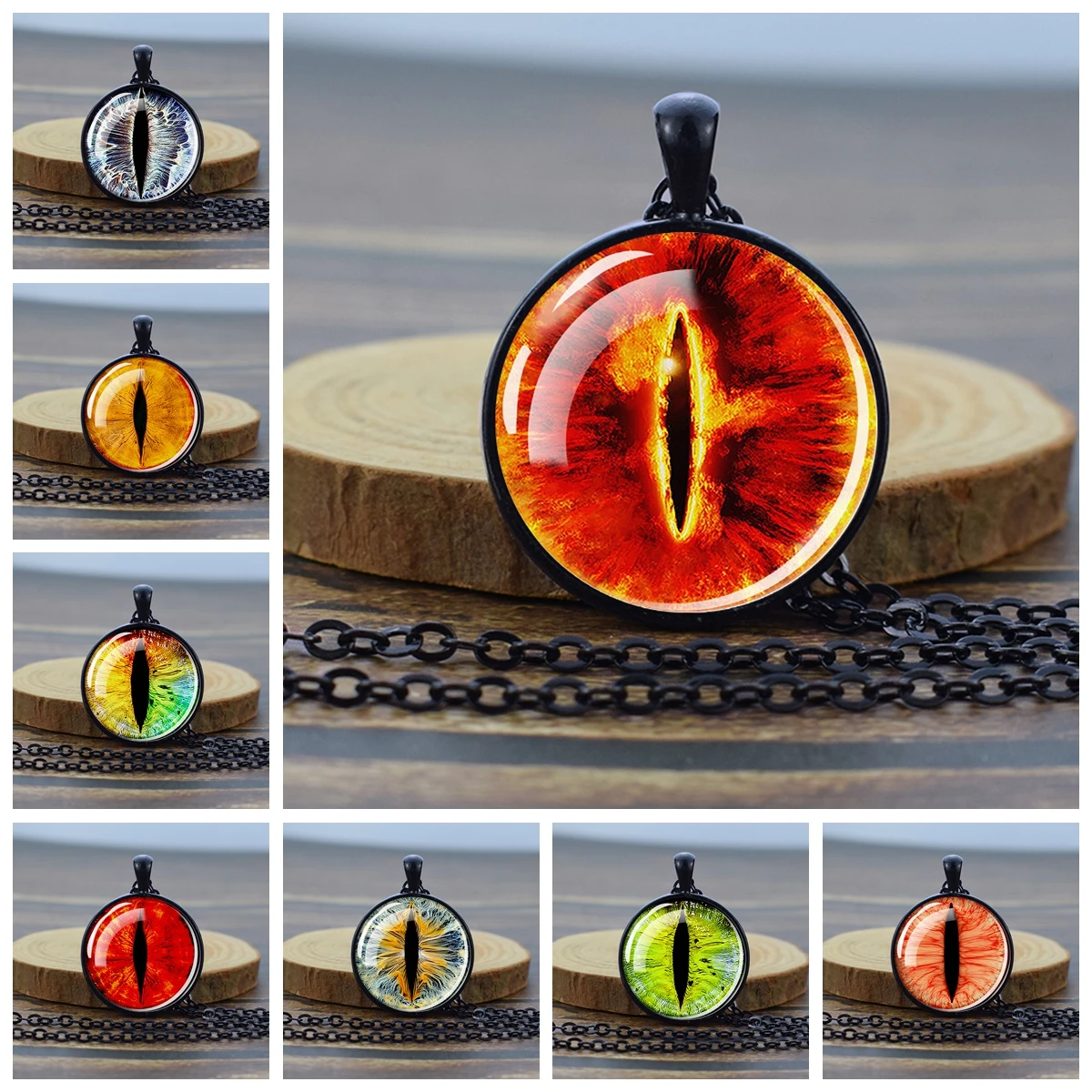 Sauron Eye Necklace Evil Eyes Glass Dome Pendant Black Chain Necklace Evil Eye Jewelry