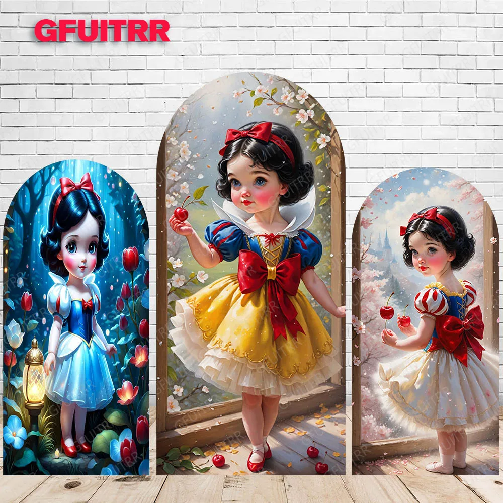 Little Snow White Backdrop Arch Cover Birthday Decoration Photography Background Girl Boy Party Polyester Photo Booth Prop