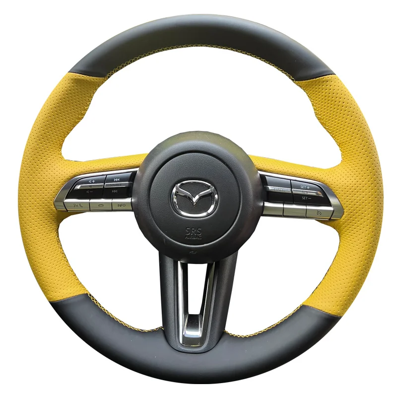 

Hand Stitched renovation black yellow leather car Steering wheel cover For Mazda CX-30 CX30 2020-2023 Mazda 3 Axela 2021