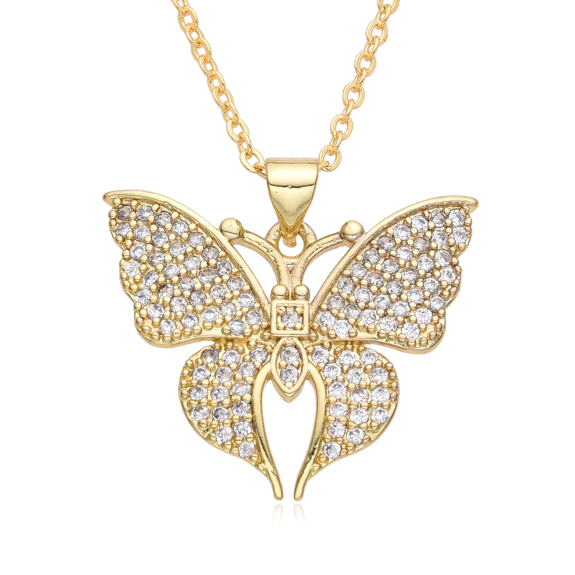 18K Gold plated Hollow Butterfly Charms Inlaid CZ Necklace for Women Choker Chain Pendant DIY Jewelry Accessories Wholesale
