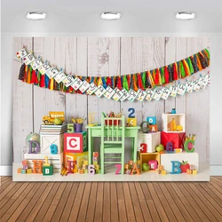 Back to School Photo Background Clocks  Blocks Stand Photography Backdrop Children Birthday Cake Smash Photo Studio Props