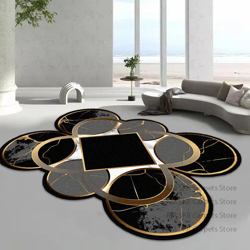 Luxury Gold Special-shaped Carpet Living Room Decoration Home Bedroom Carpets Non-slip Washable Floor Mats Large Area Rug