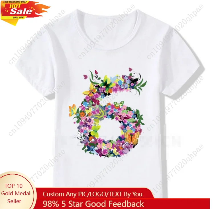 

Children Summer Flower Butterfly 1-9 Birthday Number Print T Shirt Boy T-shirts Boy&Girl Funny Gift Short - Sleeved T-ShirtTops