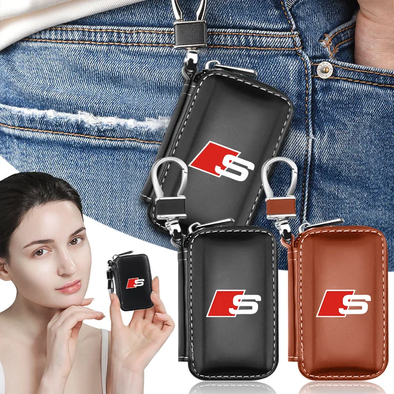 

Leather Car Key Case Keychain Zipper Key Case Bag Accessories For Audi B8 B7 B5 B6 B9 8P A1 A3 A4 A5 A7 A8 Q3 Q5 Q7 Q2L Q5L RS3
