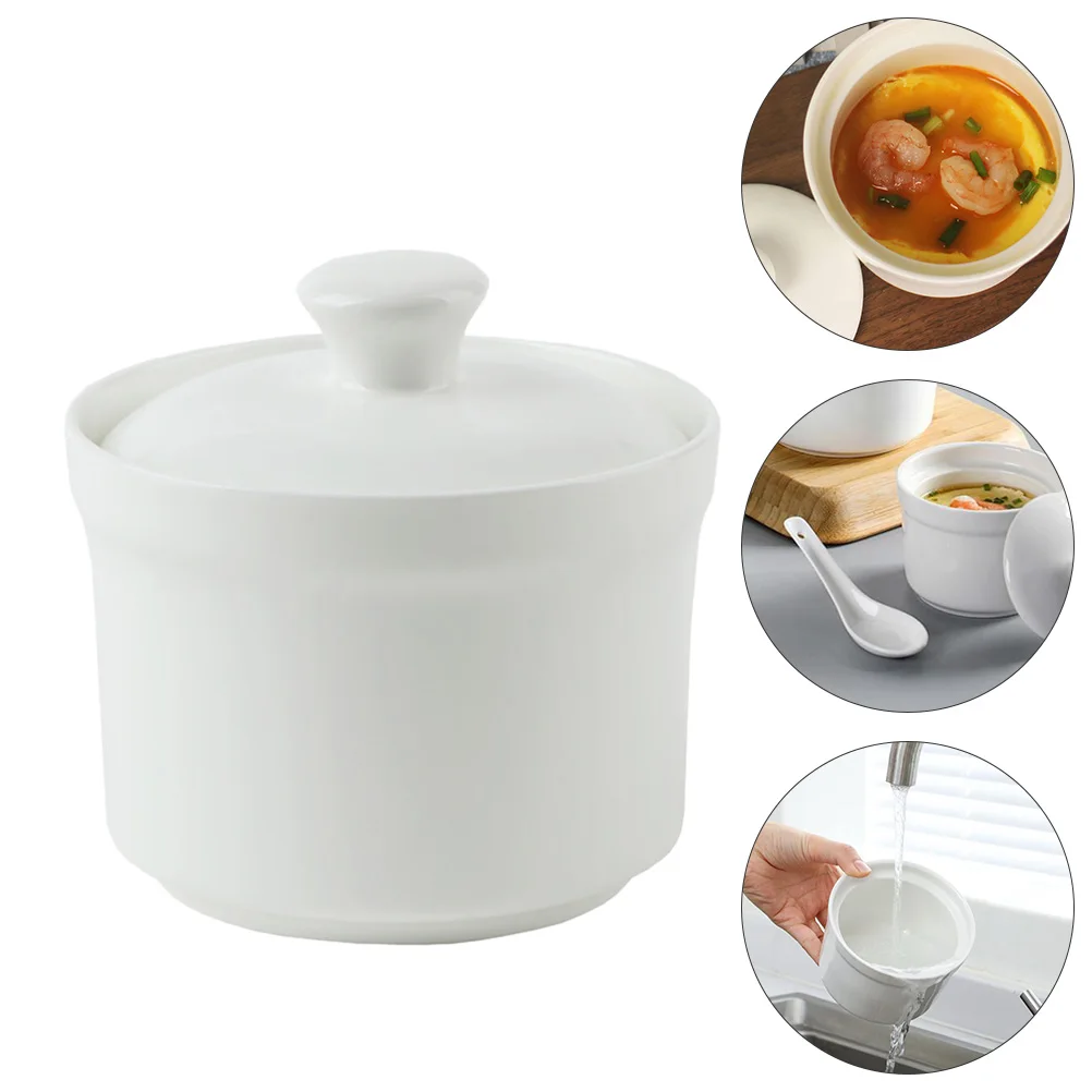 

4 Inch Ceramic Stew Pot Soup Containers with Lids Ideal for Bird Nest Kitchen Tableware Easy Clean Home Supply Bowl
