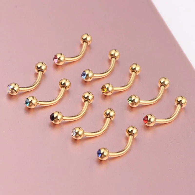 10pcs Crystal Eyebrow Piercing Curved Barbell Banana Ring Stainless Steel Lip Snug Daith Helix Earrings Cartilage Jewelry 16G