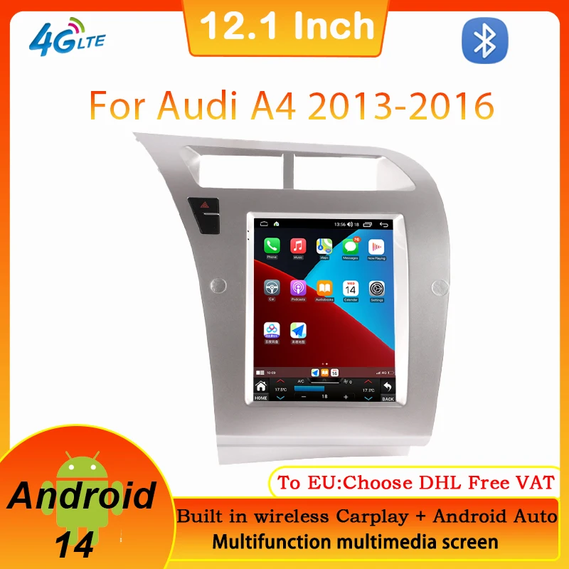 

Android 14 system 9.7/12.1 inch Car Video Multimedia Player Screen For Audi A4 2013-2016 LHD/RHD GPS Navigation Carplay 4G DSP