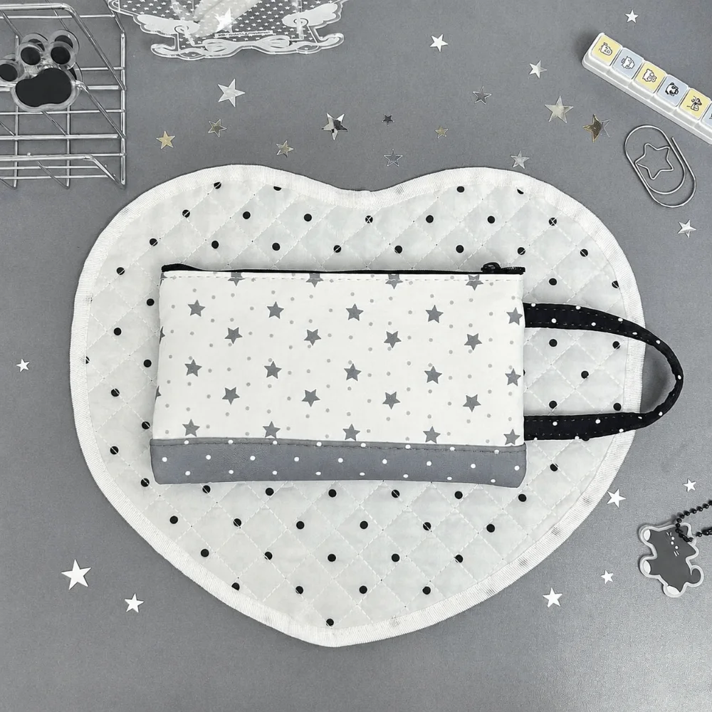 Star Cat Print Pencil Case Handheld with Transparent Window Pencil Pouch Large Capacity Stationery Bag School Supplies