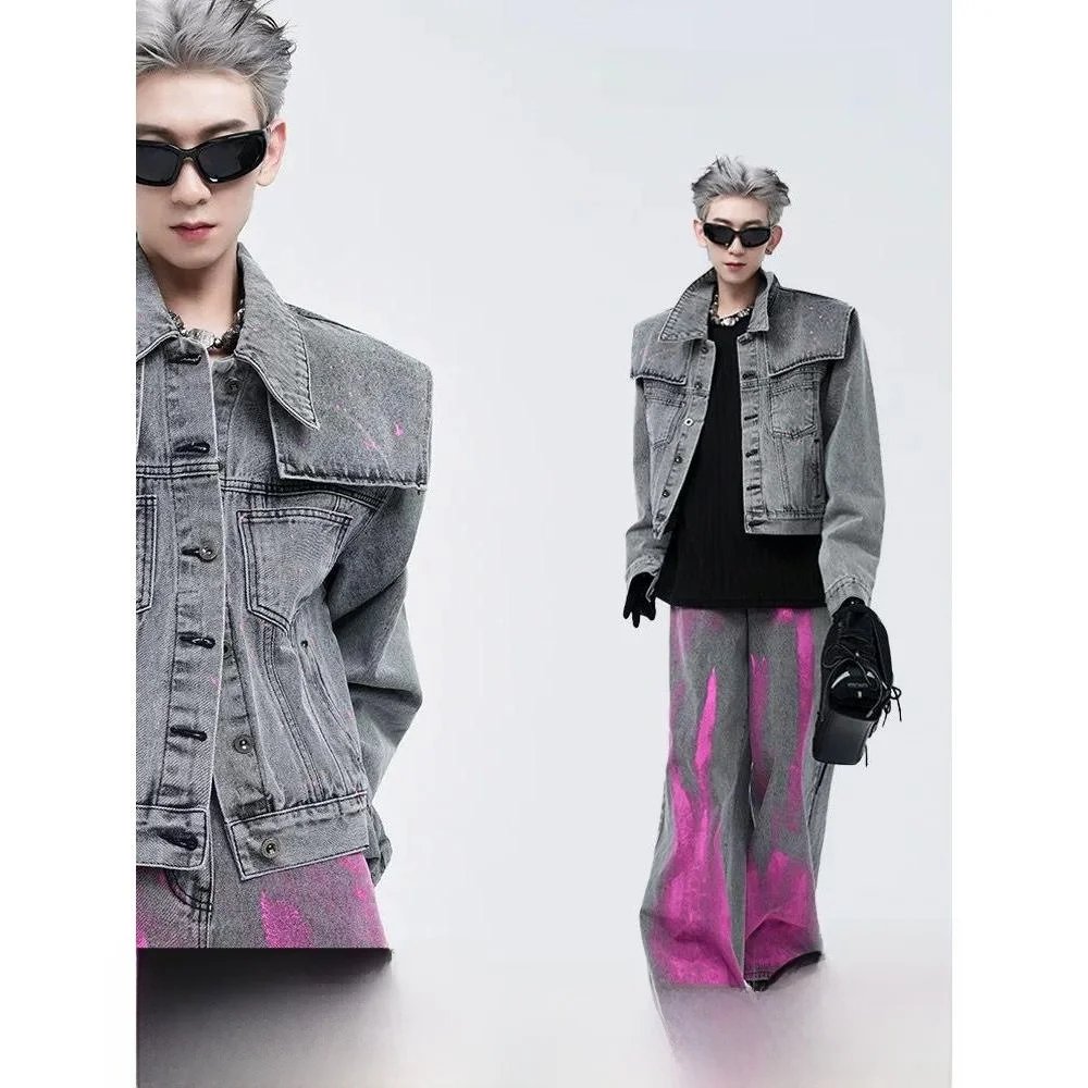 

Ретро джинсовая куртка для мужчин, модная городская куртка свободного кроя с эффектом потертости, повседневная, весенне-осенняя