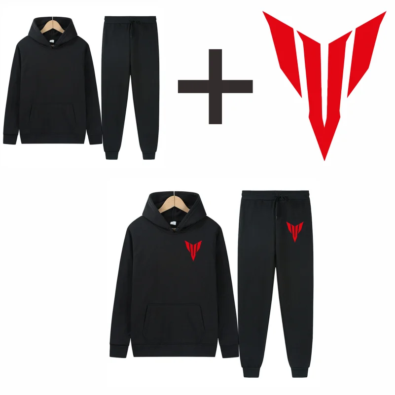 Men's Autumn/Winter New Solid Color Hoodie + Pants Two-Piece Set, Stylish Casual Sports Suit with Custom Printed Logo