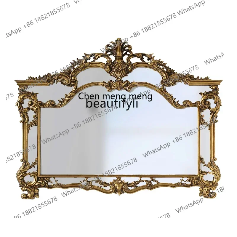 

v European Style Retro Bathroom Mirror Living Room Background Wall French Carved Art Shaped Wall Hanging Hallway