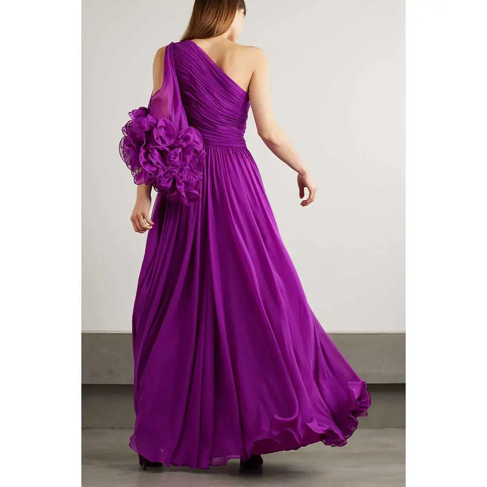 YUMDAI 2024 Purple Chiffon One Shoulder Sleeve Evening Gown Middle Eastern Bride Mommy Wear Ruffle Wedding Guest Party Dress